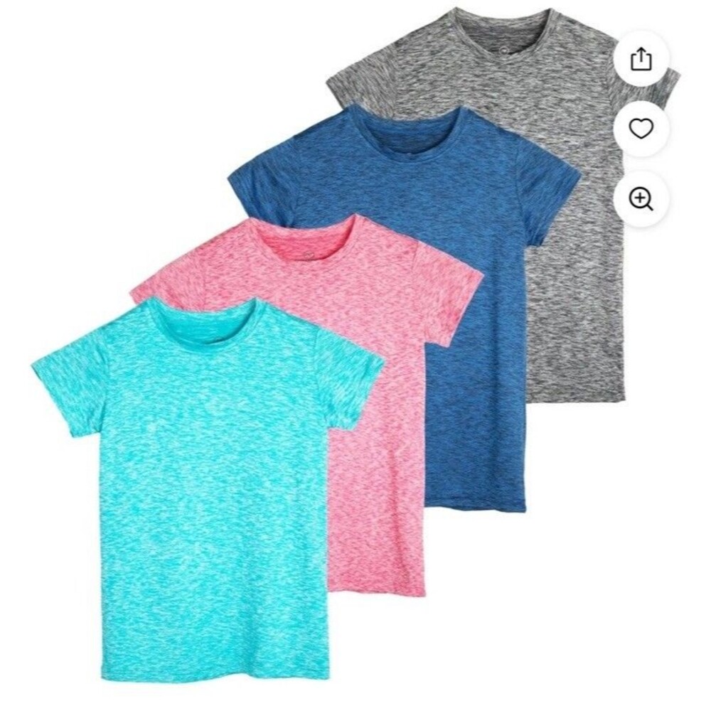 NWT 4x Real Essentials : Girl Short Sleeve Dry-Fit Crew Neck Athletic T-Shirt
